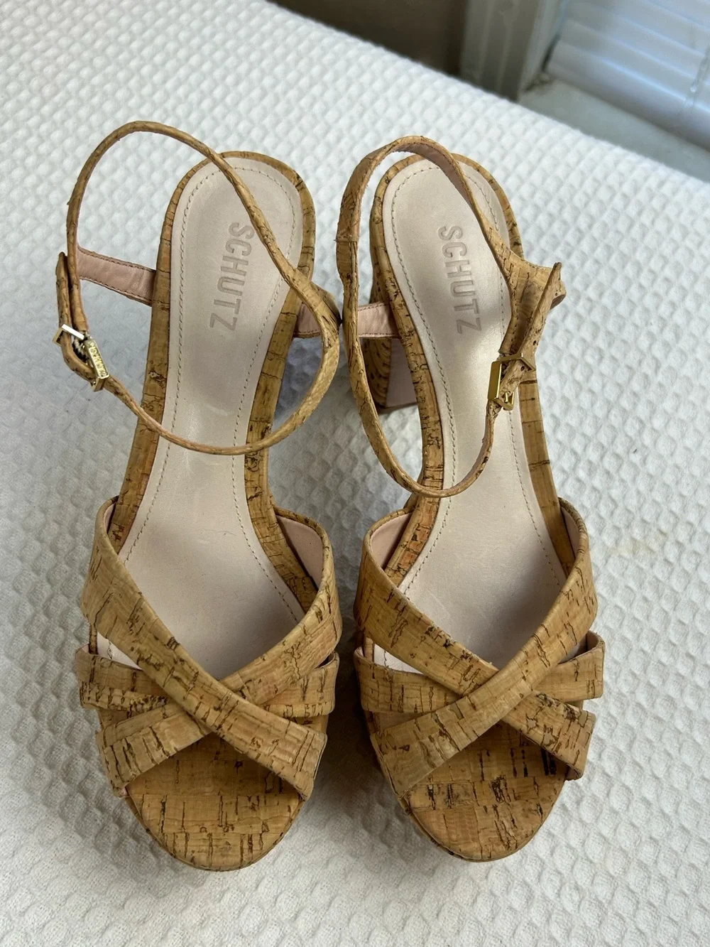 Schutz Darilia Cork Platform Sandals 8.5B Block Heel Ankle Strap